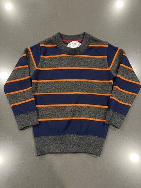 Kids Crewneck Stripe Sweater in Gray, Navy & Orange